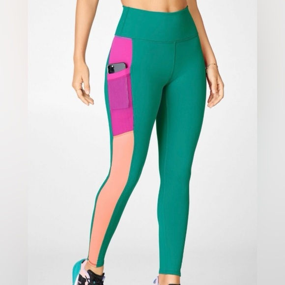 Fabletics On-The-Go PowerHold High-Waisted Legging Size Medium Dark Jade - Picture 1 of 6